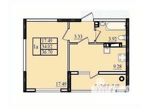 1-к квартира, строящийся дом, 37м2, 6/8 этаж