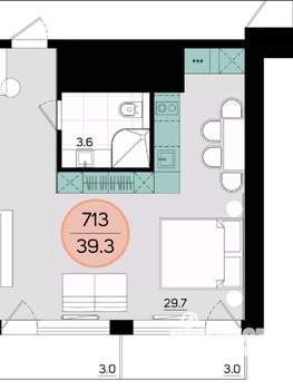 Студия квартира, вторичка, 39м2, 7/19 этаж
