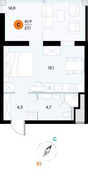 Студия квартира, строящийся дом, 42м2, 2/7 этаж