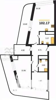 2-к квартира, вторичка, 102м2, 22/22 этаж