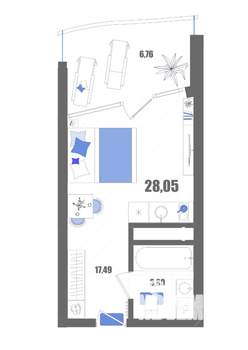 Студия квартира, строящийся дом, 28м2, 17/22 этаж