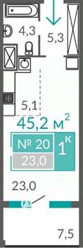 1-к квартира, строящийся дом, 45м2, 8/9 этаж