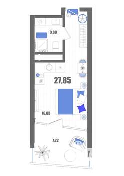 Студия квартира, вторичка, 28м2, 2/22 этаж