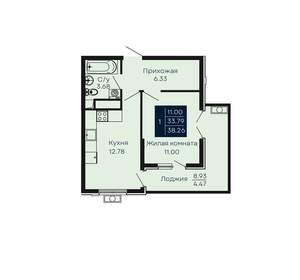 1-к квартира, строящийся дом, 38м2, 11/14 этаж