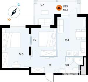 2-к квартира, строящийся дом, 57м2, 6/7 этаж