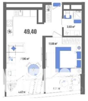 1-к квартира, вторичка, 49м2, 5/22 этаж