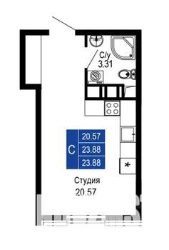 Студия квартира, вторичка, 24м2, 2/14 этаж