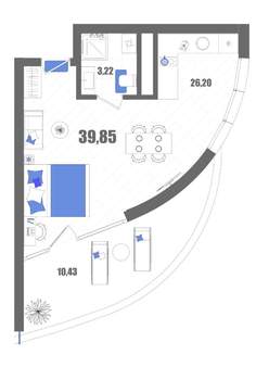 Студия квартира, строящийся дом, 40м2, 8/22 этаж