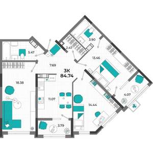 3-к квартира, вторичка, 85м2, 4/13 этаж