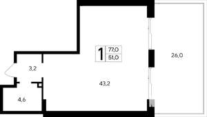 1-к квартира, строящийся дом, 77м2, 11/12 этаж