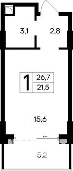 1-к квартира, строящийся дом, 27м2, 2/12 этаж