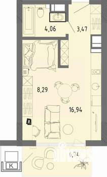 Студия квартира, вторичка, 35м2, 4/16 этаж