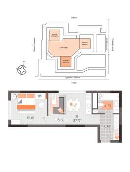 1-к квартира, вторичка, 38м2, 16/21 этаж