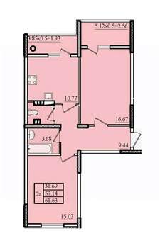 2-к квартира, строящийся дом, 62м2, 7/8 этаж