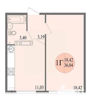 1-к квартира, вторичка, 36м2, 3/8 этаж