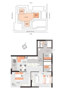 2-к квартира, вторичка, 67м2, 13/21 этаж