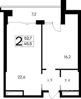 2-к квартира, строящийся дом, 53м2, 10/12 этаж