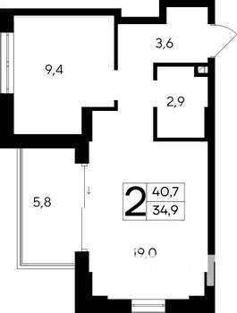 2-к квартира, вторичка, 41м2, 6/12 этаж