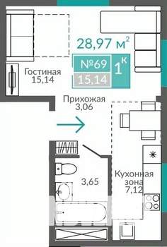 1-к квартира, строящийся дом, 29м2, 6/9 этаж