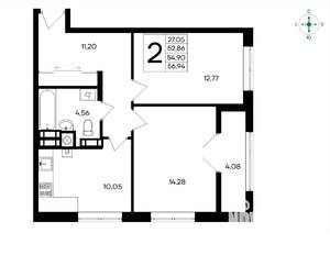 2-к квартира, вторичка, 57м2, 5/8 этаж