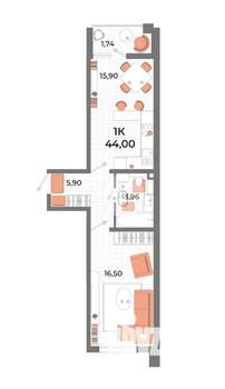 2-к квартира, вторичка, 44м2, 9/11 этаж
