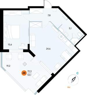 1-к квартира, строящийся дом, 72м2, 1/7 этаж