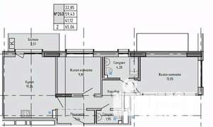 2-к квартира, вторичка, 61м2, 2/16 этаж