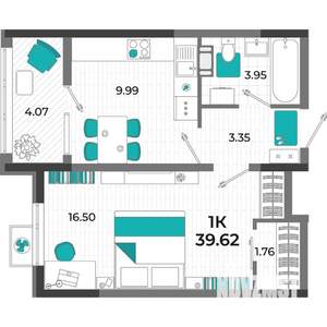 1-к квартира, вторичка, 40м2, 6/13 этаж