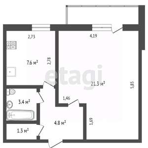 1-к квартира, вторичка, 36м2, 2/9 этаж