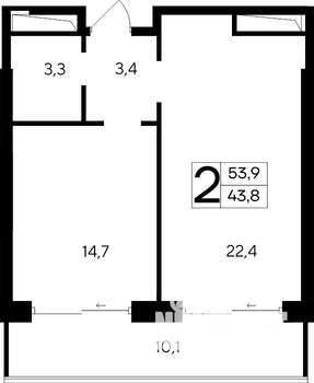 2-к квартира, строящийся дом, 54м2, 10/12 этаж