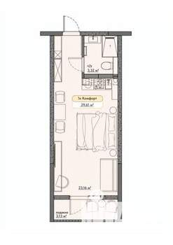 Студия квартира, вторичка, 30м2, 2/2 этаж