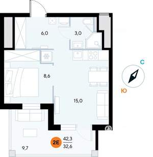 1-к квартира, строящийся дом, 42м2, 4/7 этаж