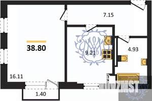 1-к квартира, вторичка, 39м2, 4/4 этаж