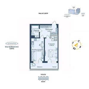 1-к квартира, вторичка, 52м2, 2/12 этаж