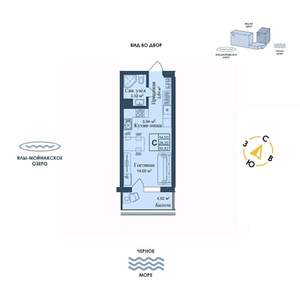 Студия квартира, вторичка, 31м2, 1/12 этаж