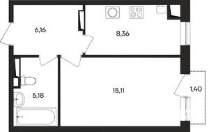 1-к квартира, вторичка, 36м2, 3/4 этаж