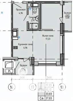 Студия квартира, вторичка, 34м2, 3/16 этаж