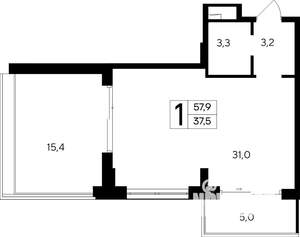 1-к квартира, строящийся дом, 58м2, 9/12 этаж