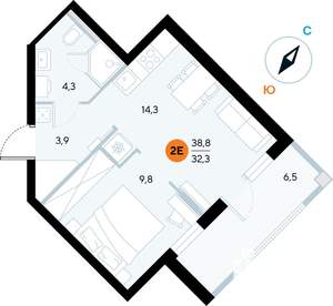 1-к квартира, строящийся дом, 38м2, 3/7 этаж
