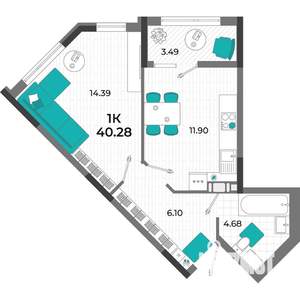 2-к квартира, вторичка, 67м2, 4/13 этаж