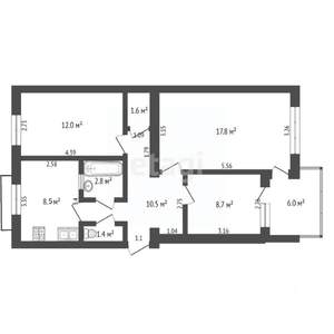 3-к квартира, вторичка, 65м2, 5/5 этаж