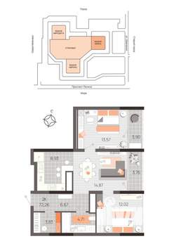 2-к квартира, вторичка, 72м2, 17/21 этаж