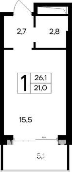 1-к квартира, строящийся дом, 26м2, 2/12 этаж