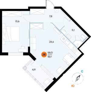 1-к квартира, строящийся дом, 58м2, 3/7 этаж