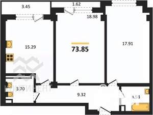 2-к квартира, вторичка, 74м2, 6/8 этаж