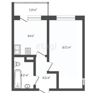 1-к квартира, вторичка, 38м2, 4/9 этаж