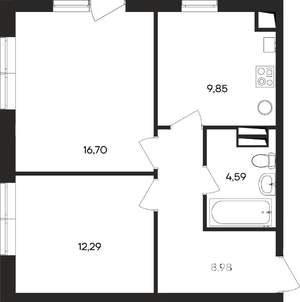 2-к квартира, строящийся дом, 52м2, 2/4 этаж