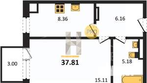 1-к квартира, вторичка, 38м2, 2/4 этаж