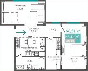 2-к квартира, строящийся дом, 66м2, 4/10 этаж