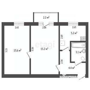 2-к квартира, вторичка, 42м2, 2/2 этаж